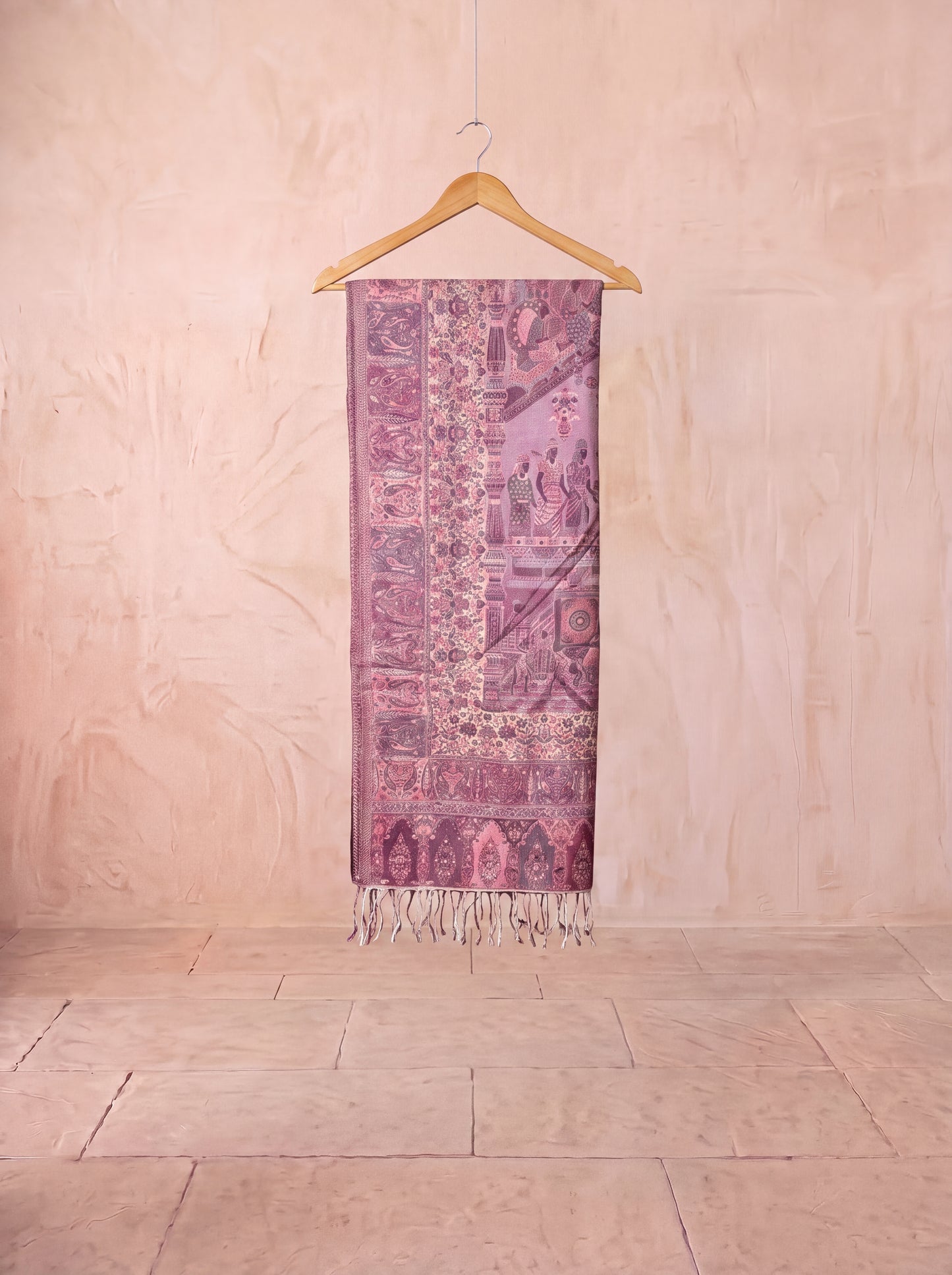 Soft Lilac Pink & Antique Gold Silk Kaani Dupatta