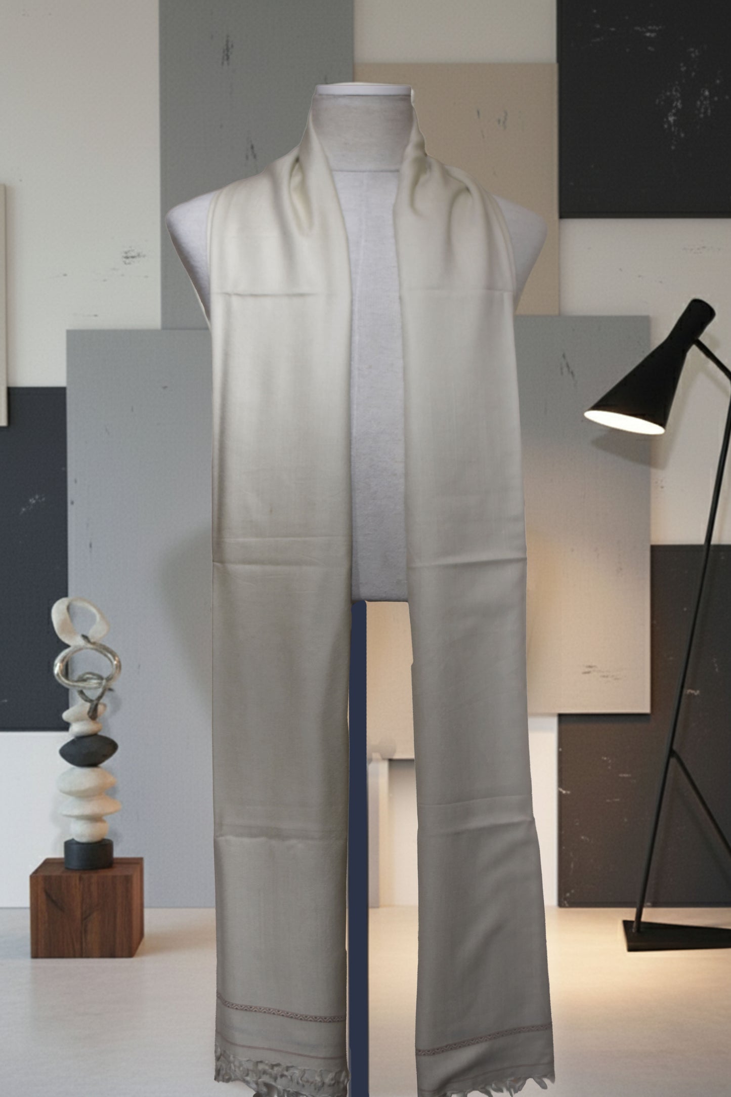 Pure Wool Tussa Gents Shawl – Warm Ivory