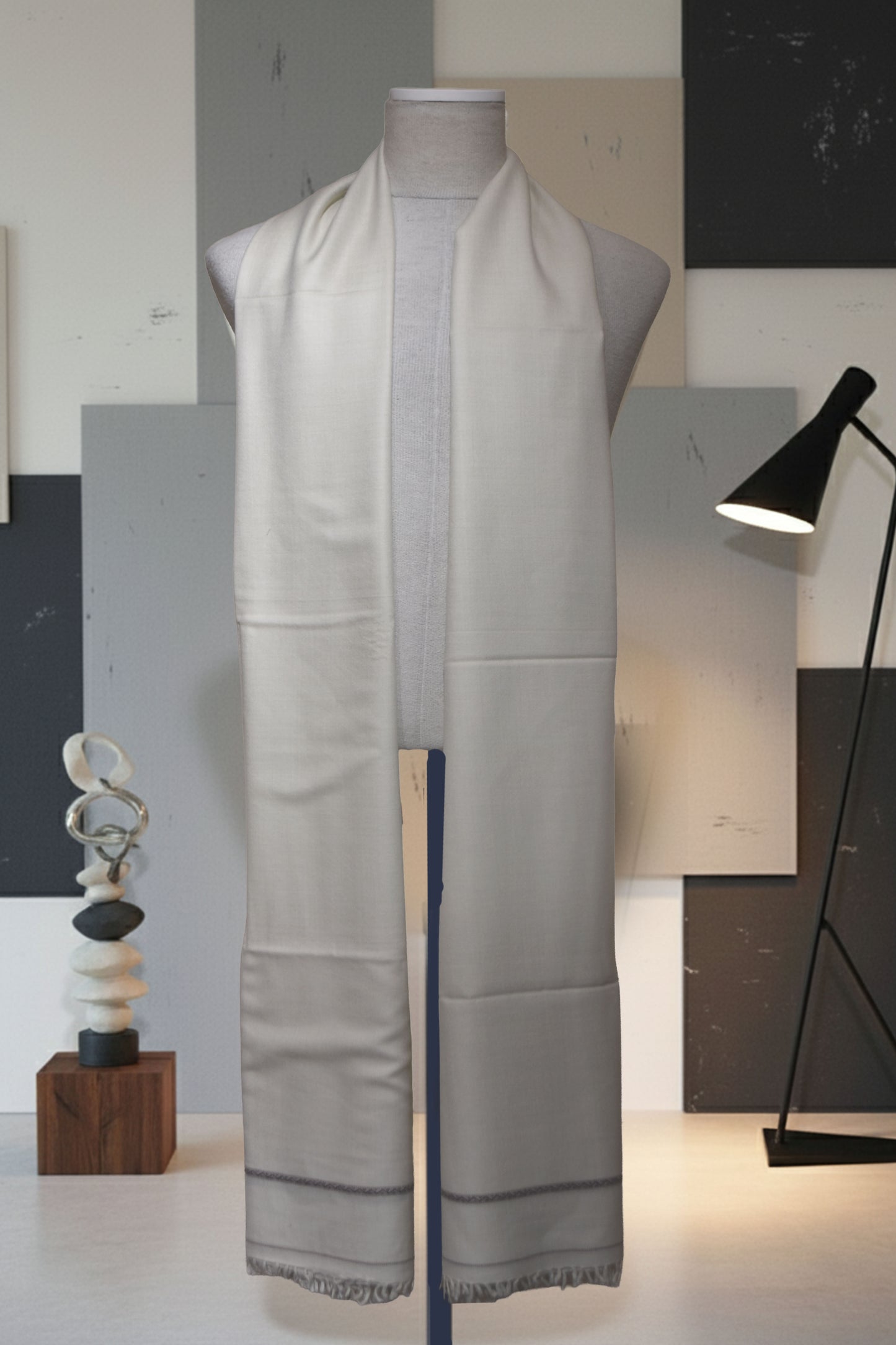 Pure Wool Tussa Gents Shawl – Crisp Off-White