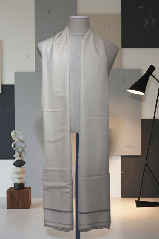 Pure Wool Tussa Gents Shawl – Crisp Off-White
