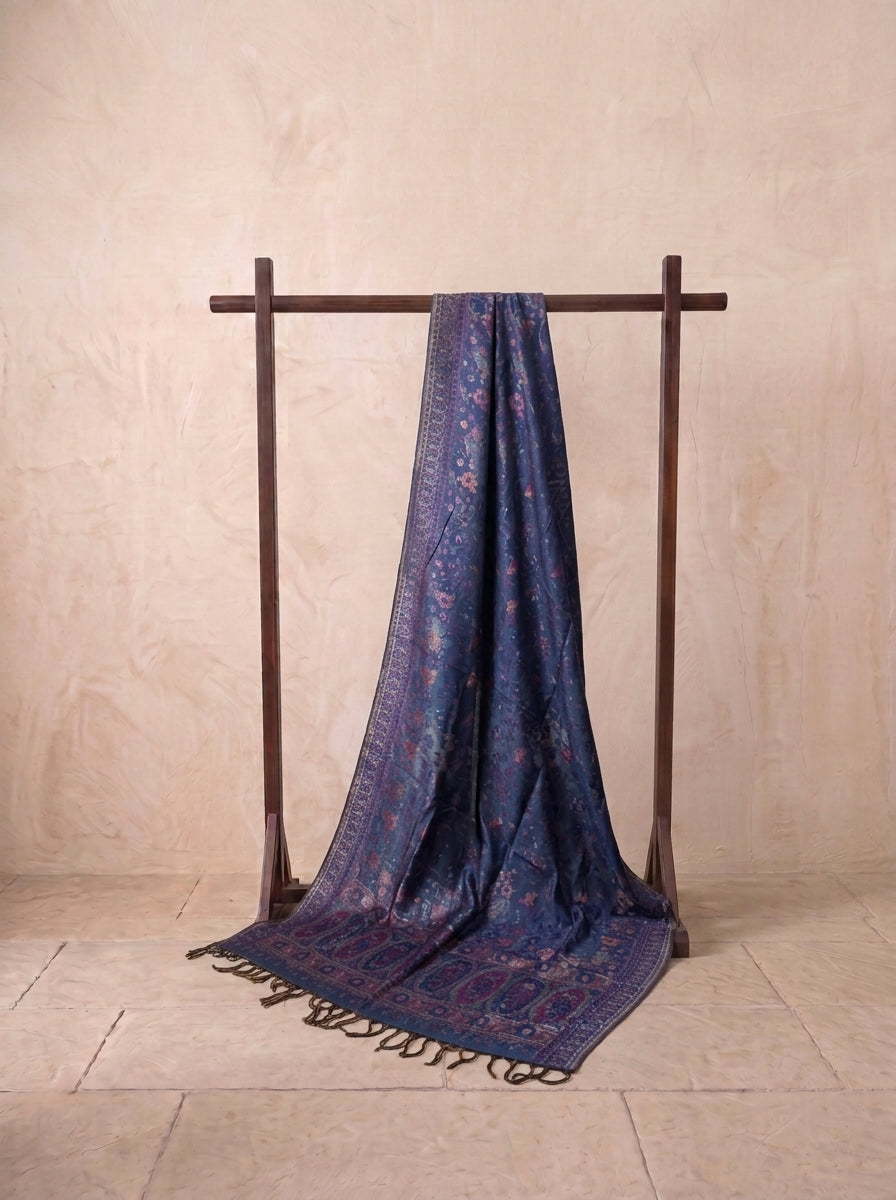 Midnight Blue & Gold Silk Kaani Dupatta