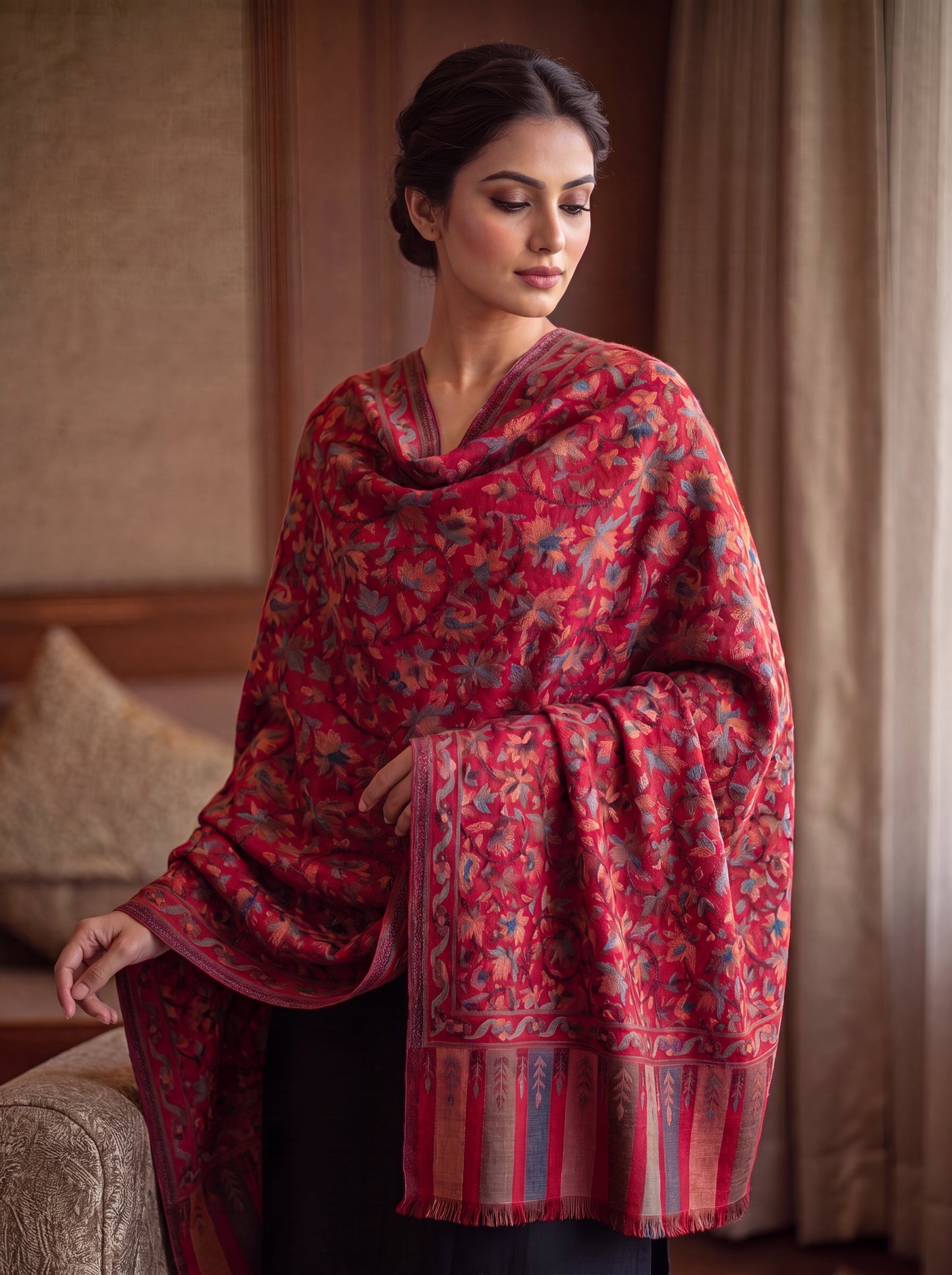 Premium Maroon Kaani Woolen Shawl
