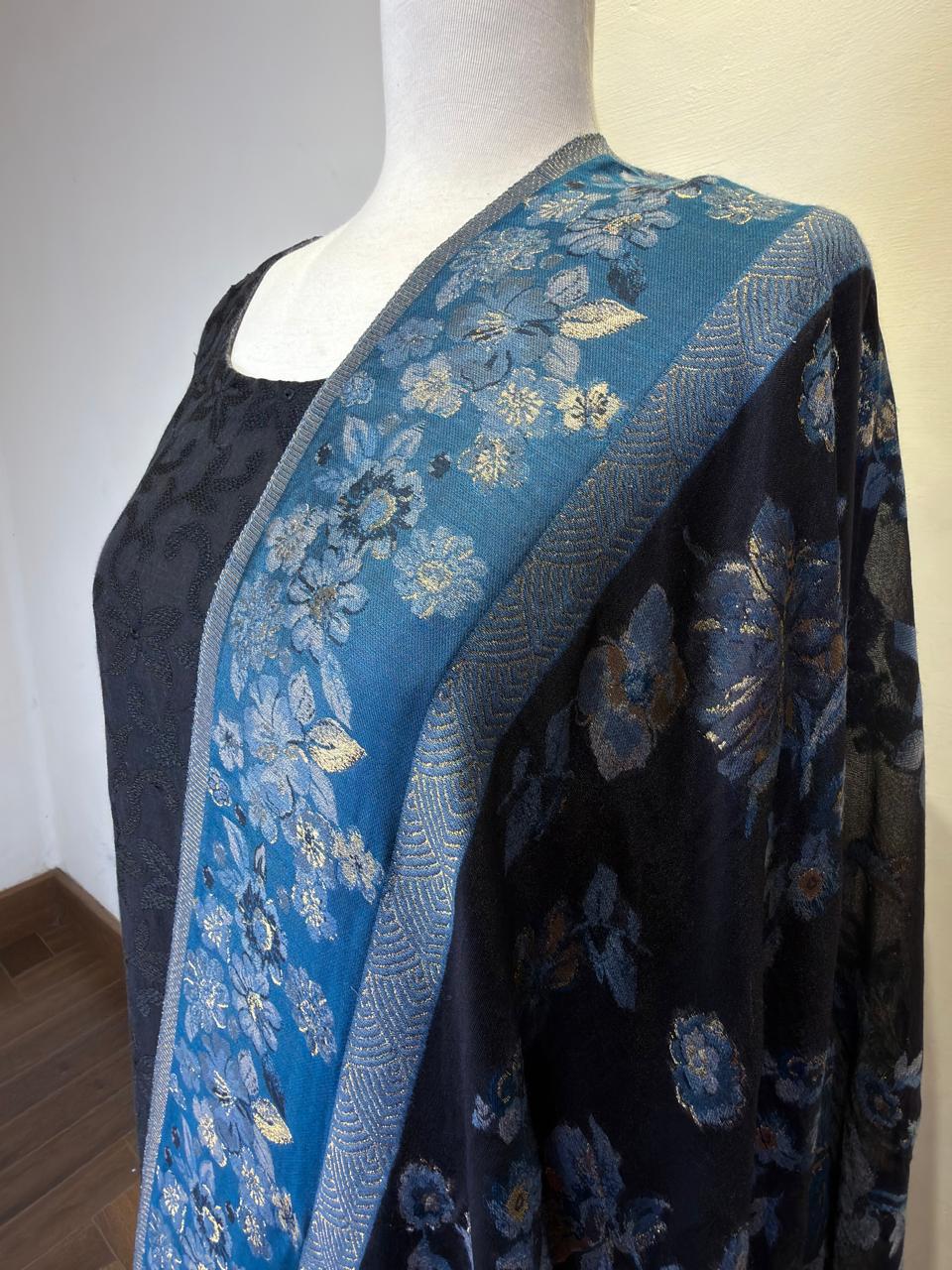 Midnight Blue & Gold Silk Kaani Dupatta