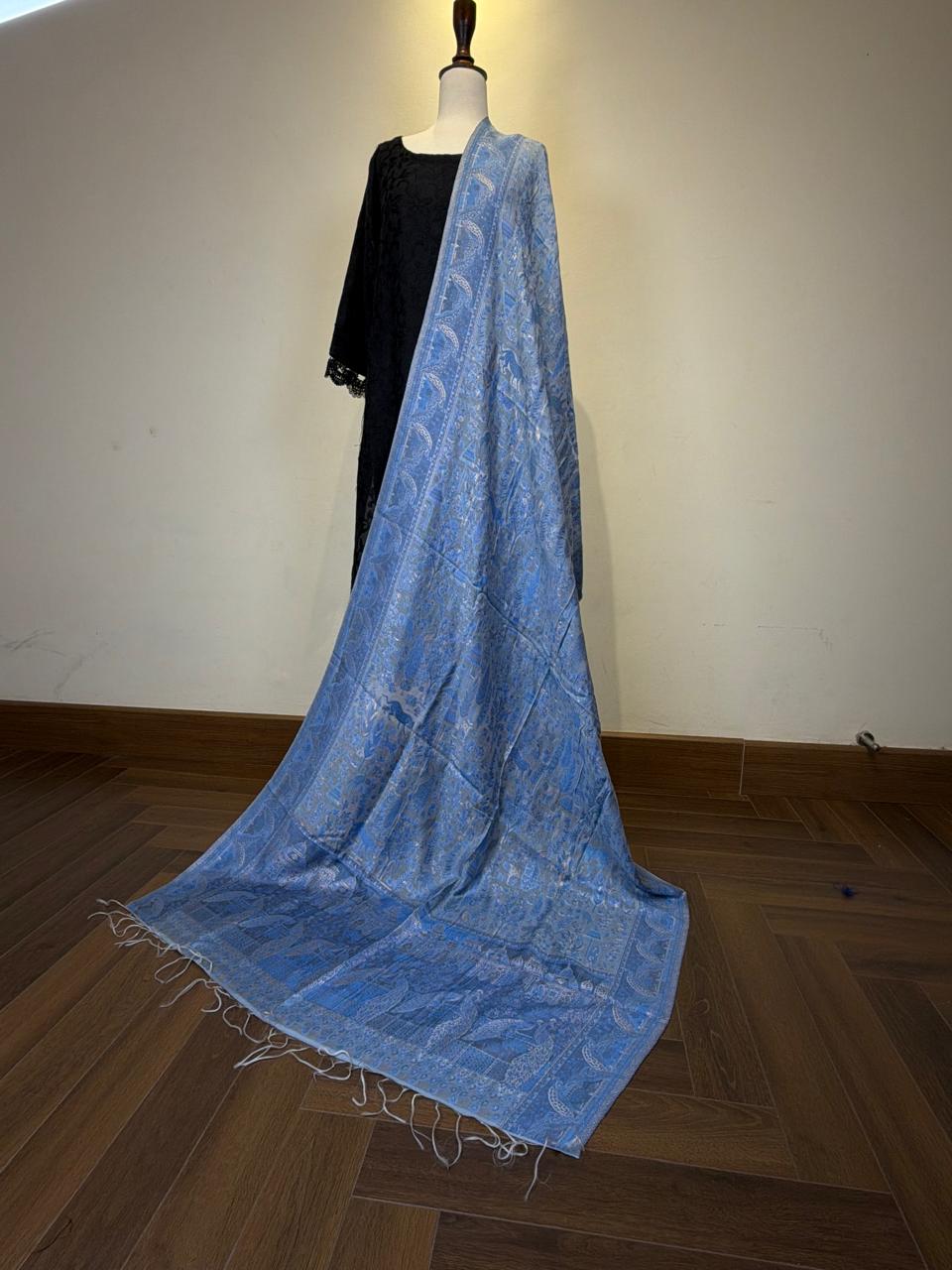 Slate Blue Silk Kaani Dupatta