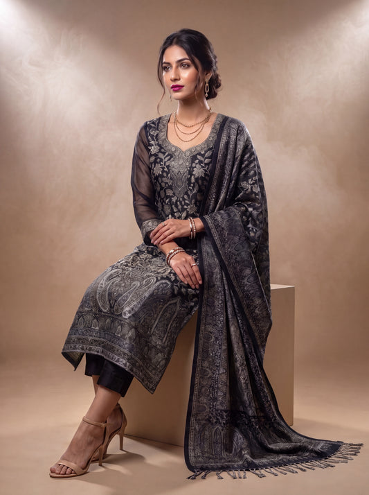 Midnight Elegance Silk Kaani