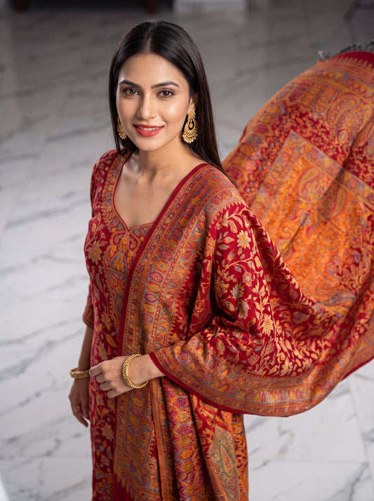 Red Silk Kaani Suit