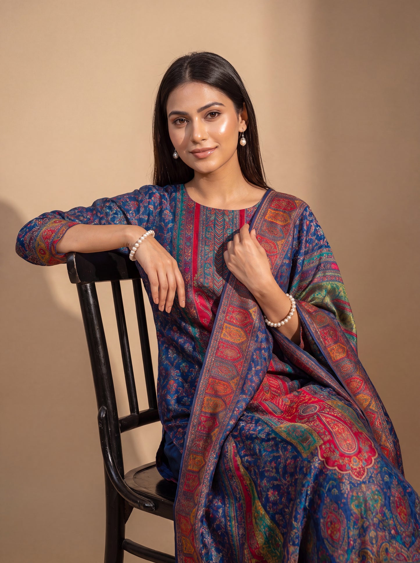 Royal Sapphire Silk Kaani Suit