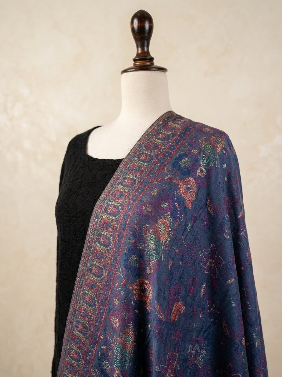 Midnight Blue & Gold Silk Kaani Dupatta