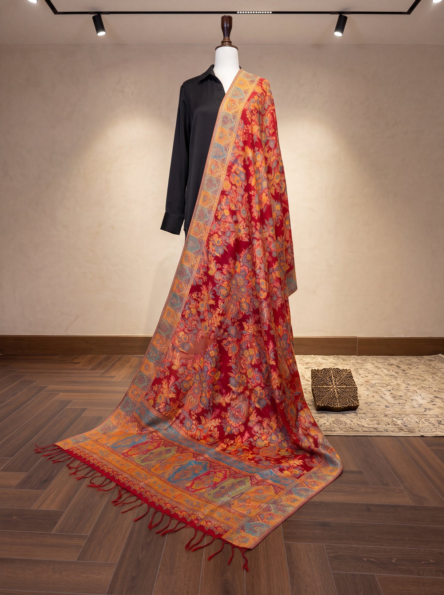 Crimson Red Silk Kaani Dupatta