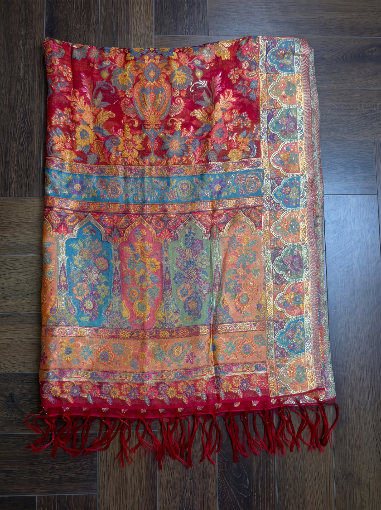 Crimson Red Silk Kaani Dupatta
