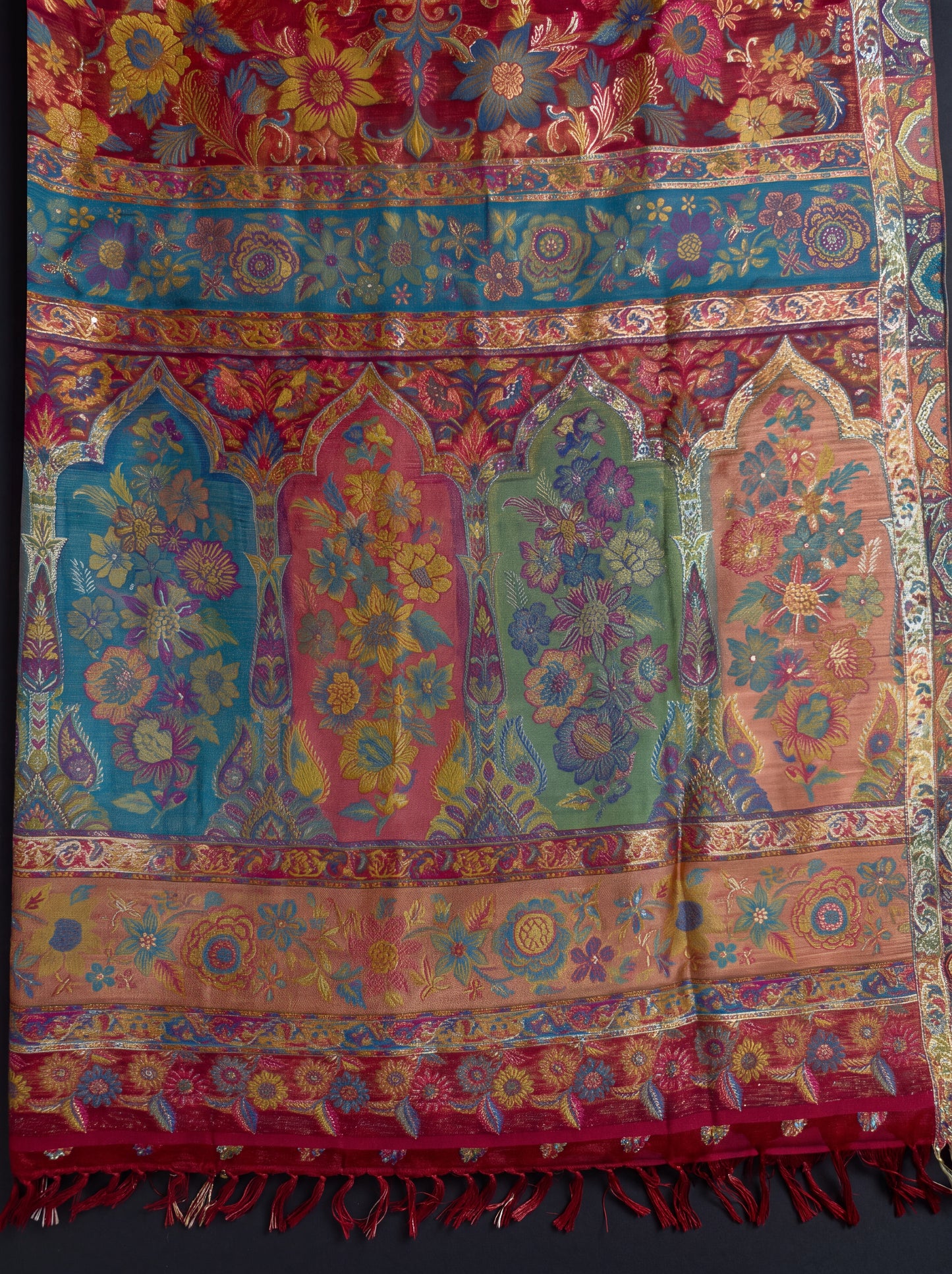 Crimson Red Silk Kaani Dupatta
