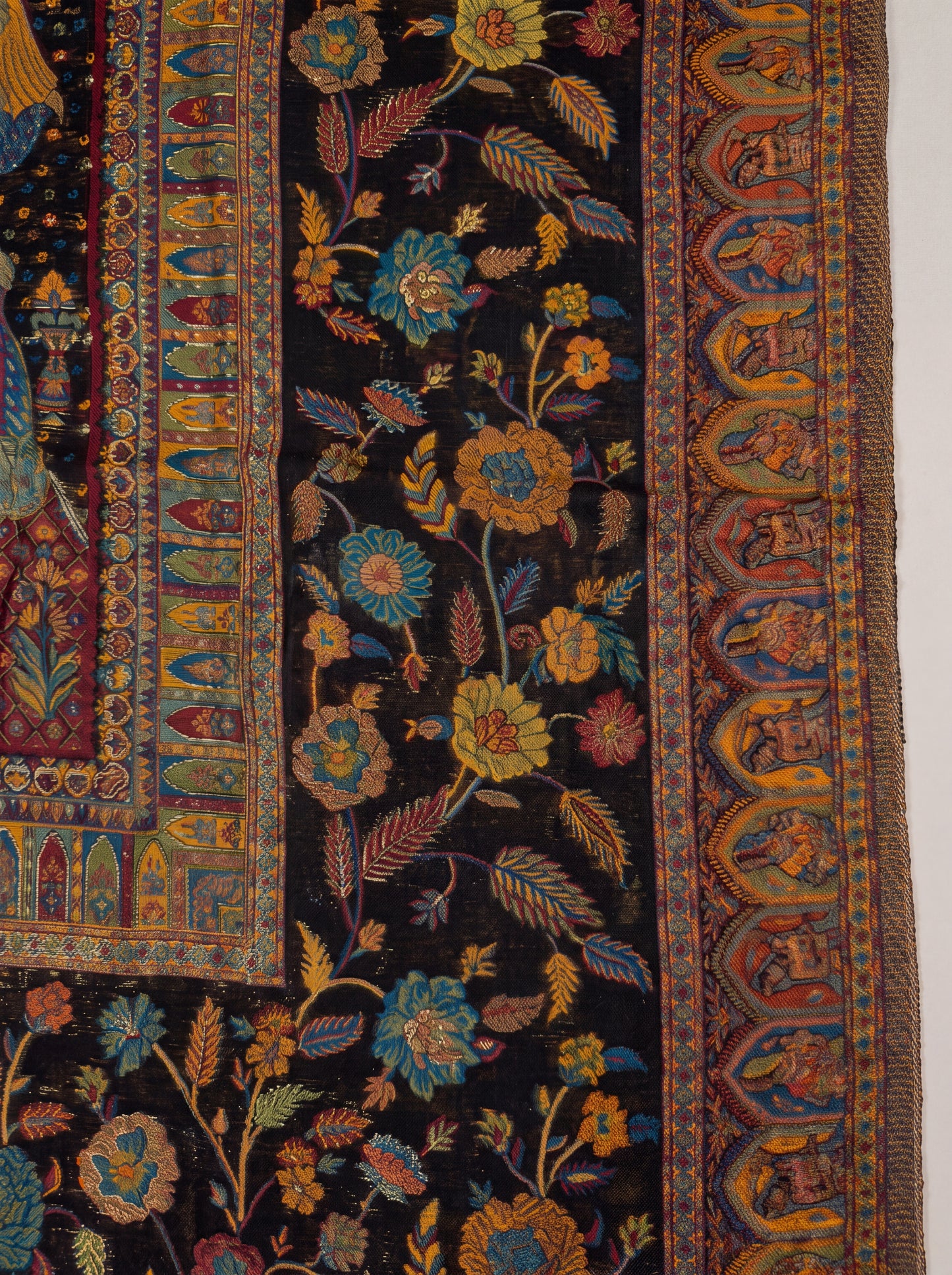 Midnight Black & Rust Mughal Court Silk Kaani Dupatta