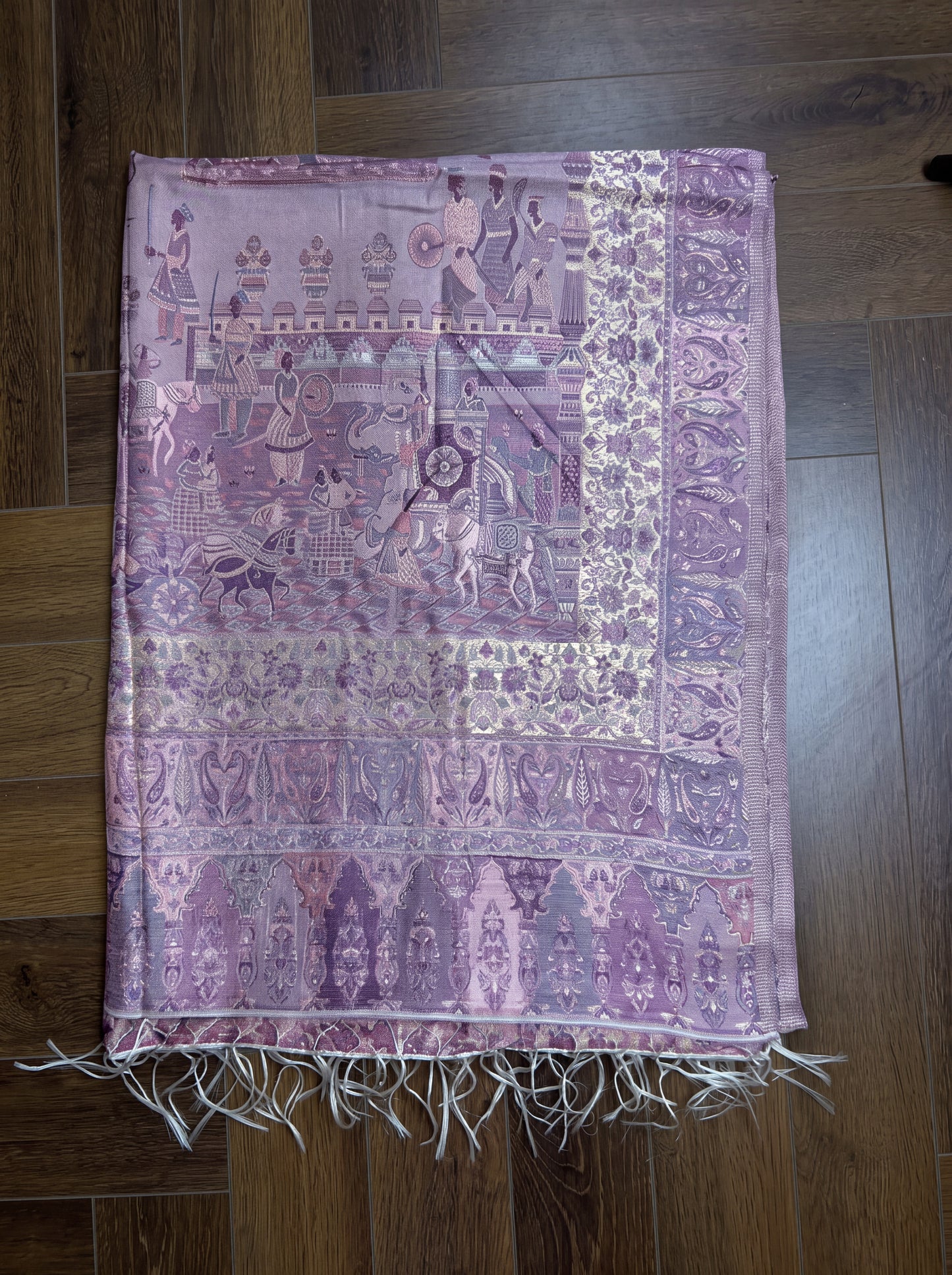 Soft Lilac Pink & Antique Gold Silk Kaani Dupatta