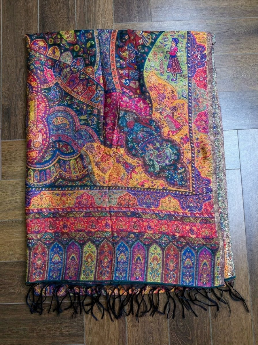 Jewel-Toned Royal Mughal Silk Kaani Dupatta
