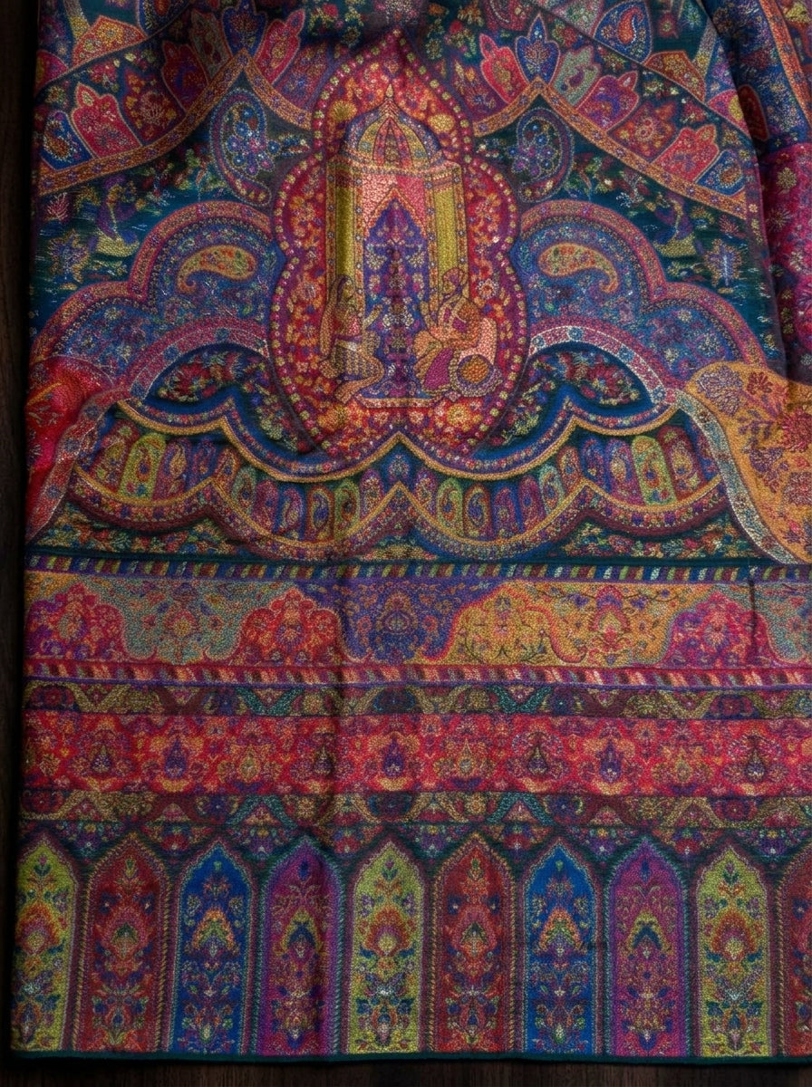 Jewel-Toned Royal Mughal Silk Kaani Dupatta
