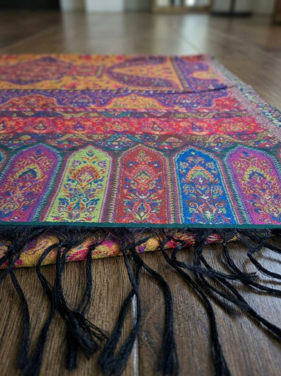 Jewel-Toned Royal Mughal Silk Kaani Dupatta