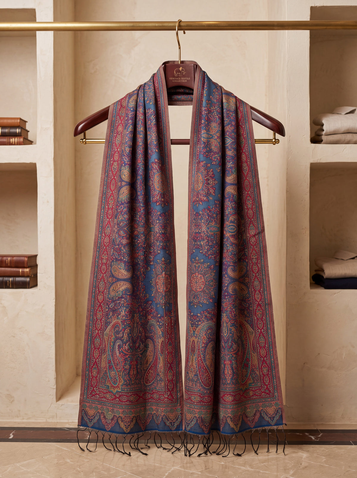 Crimson Paisley Silk Kaani Scarf