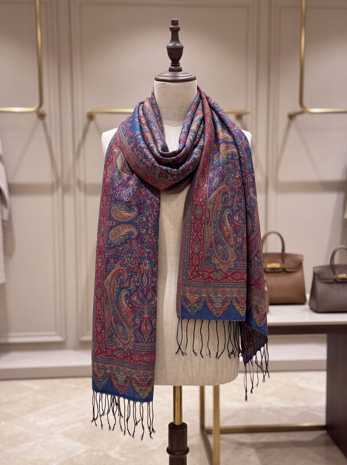Crimson Paisley Silk Kaani Scarf