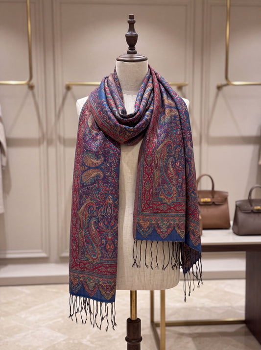 Crimson Paisley Silk Kaani Scarf