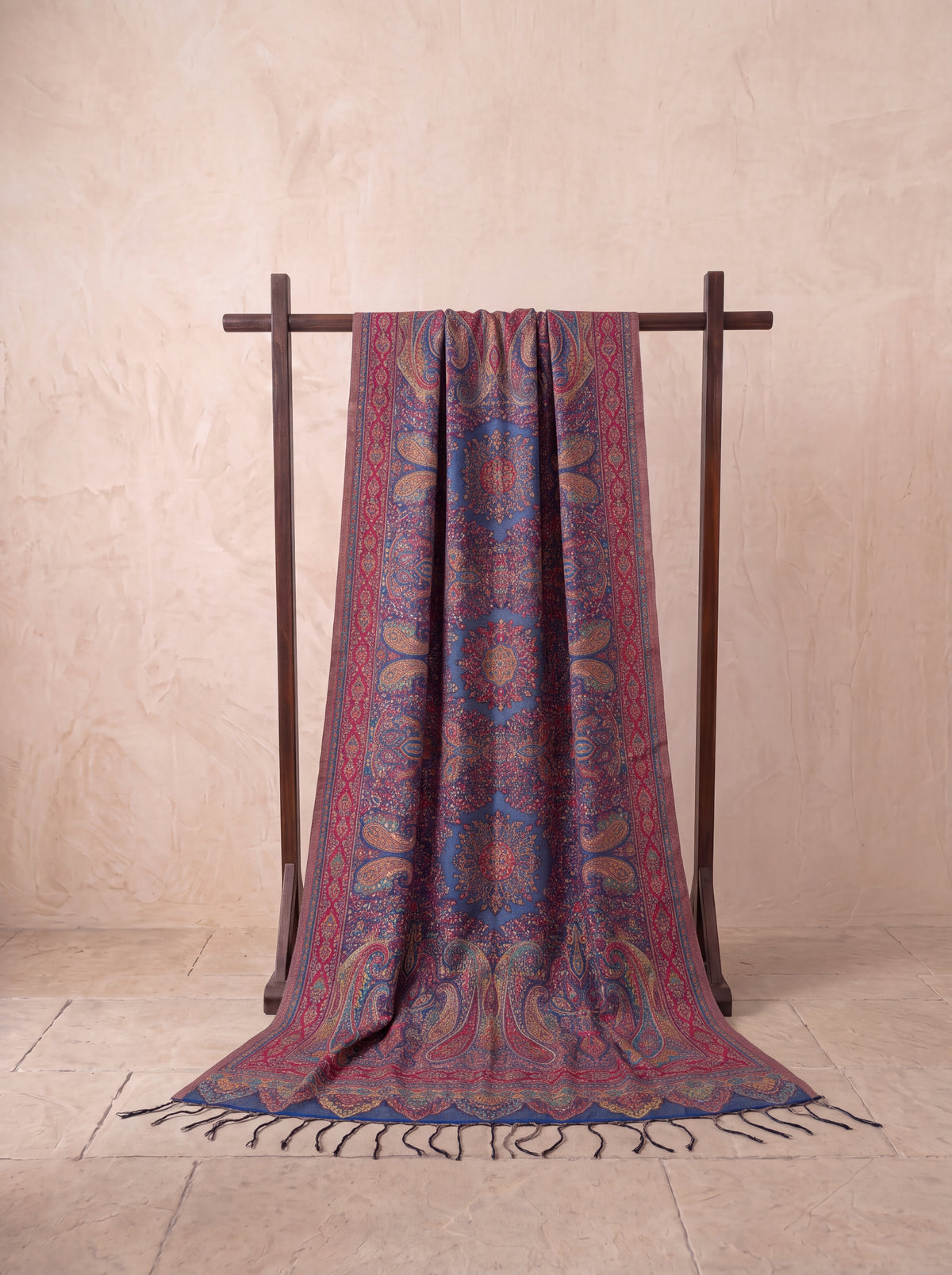 Crimson Paisley Silk Kaani Scarf