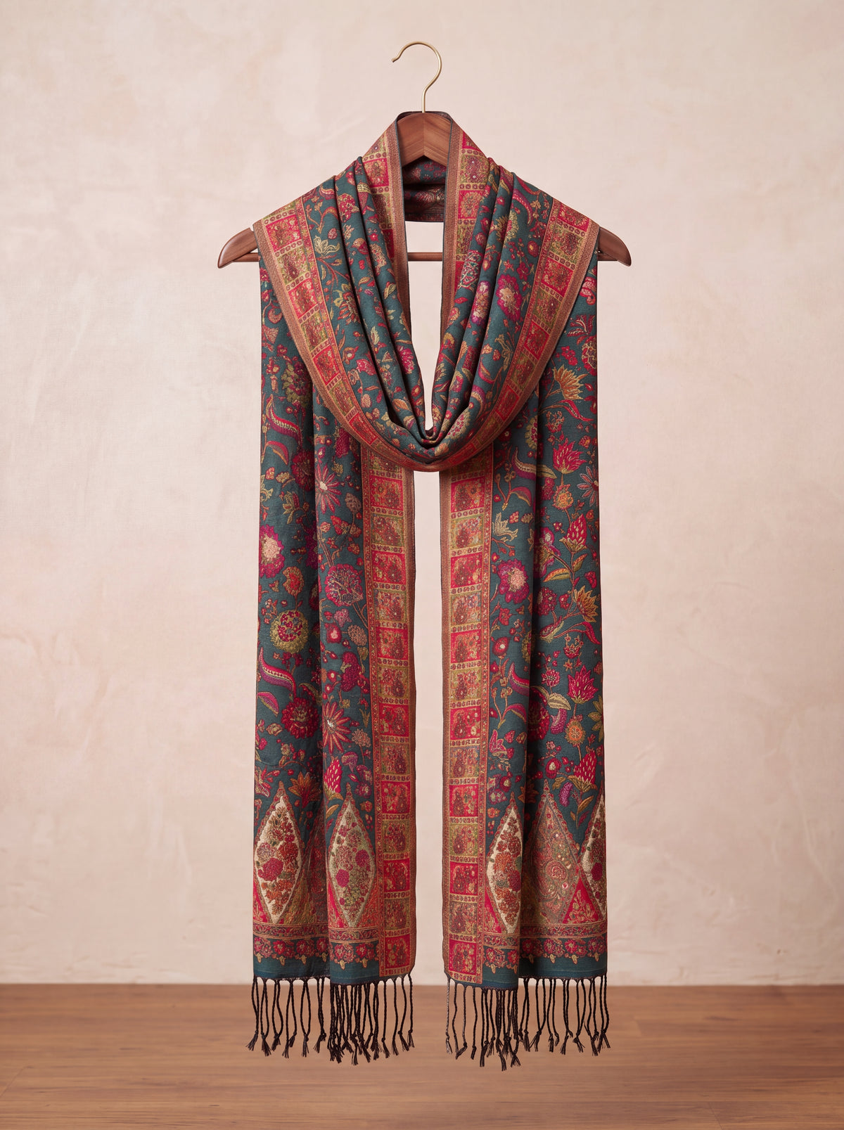 Green Floral Silk Kaani Scarf