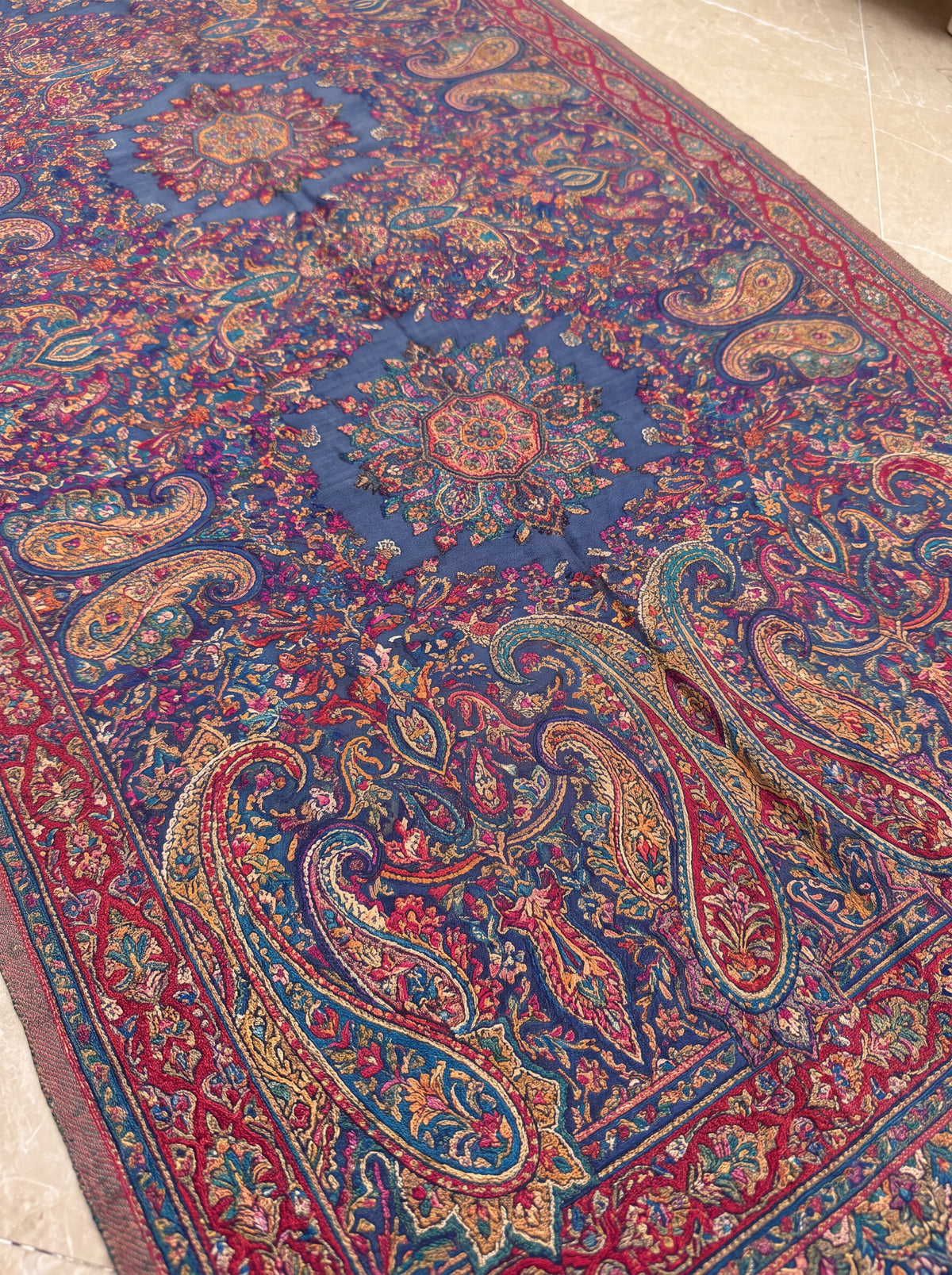 Crimson Paisley Silk Kaani Scarf