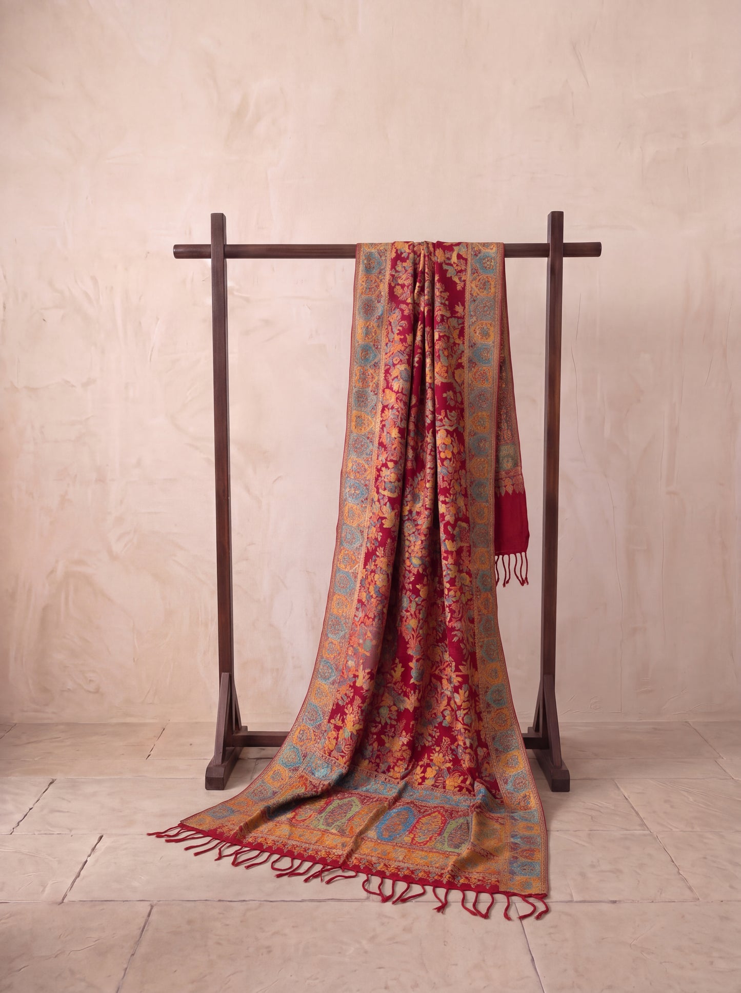 Crimson Red Silk Kaani Dupatta