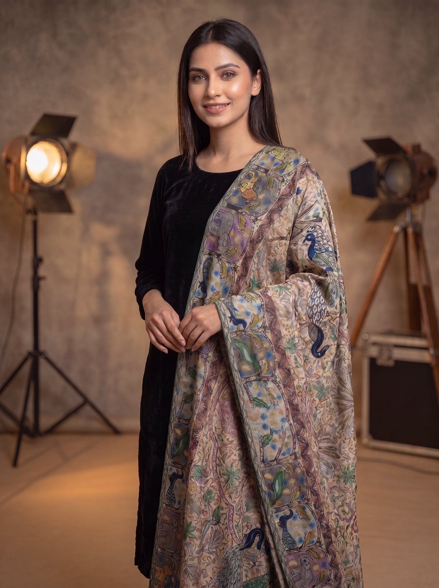 Kalamkari Shikargah Embroidered Shawl